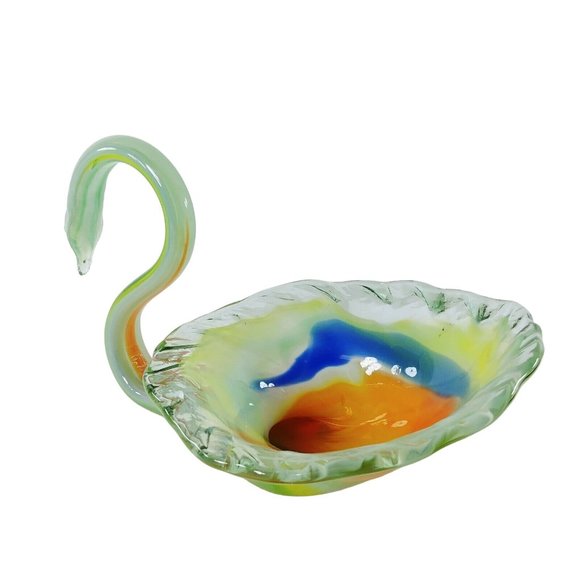 Art Glass Swan Hand Blown Bowl Floral Candy Dish Centerpiece Artisan Made - Picture 4 of 9